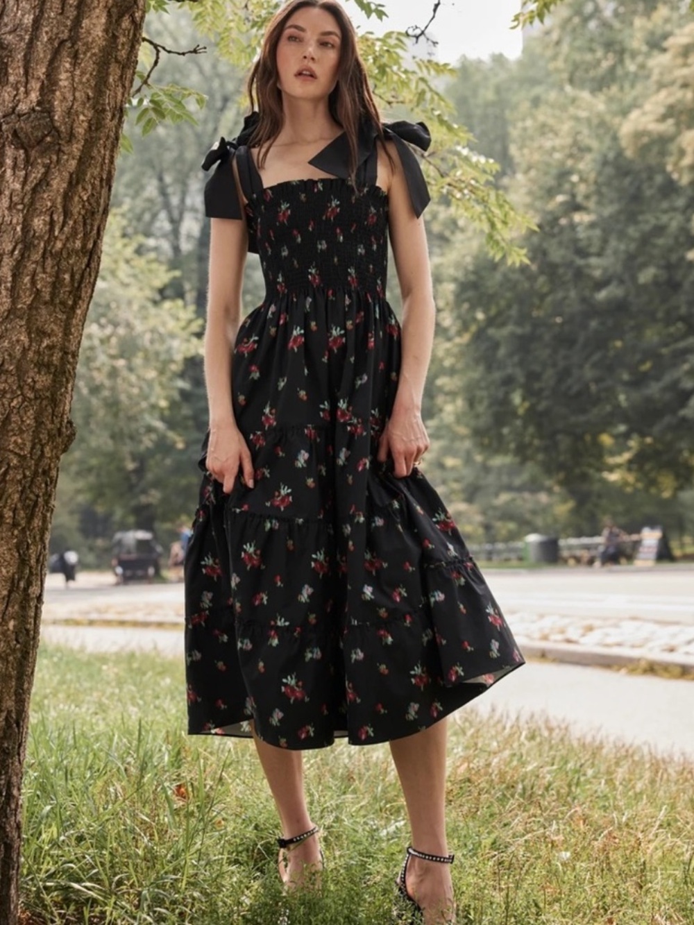 Hill House Ribbon Ellie Nap Dress Black Ikat Floral Taffeta